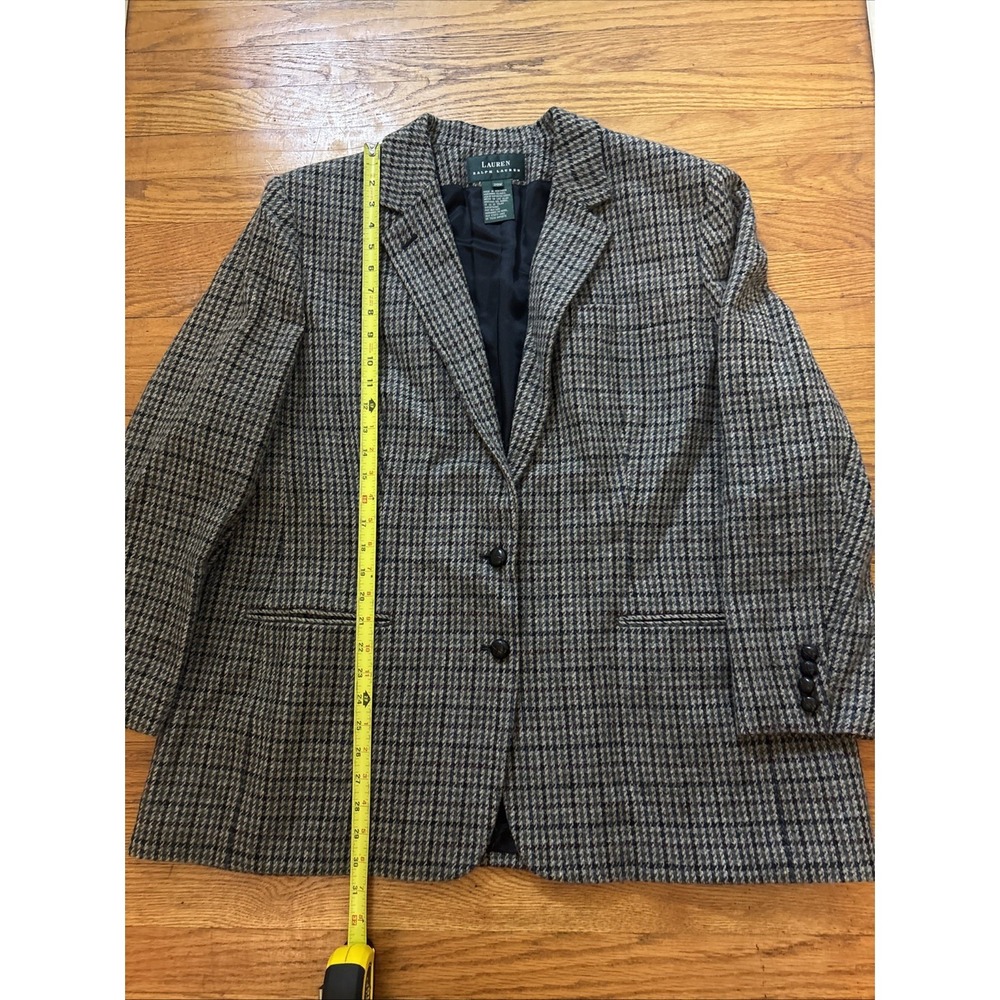 Vintage Lauren Ralph Lauren Women's 20W Tweed Plaid 100% Wool Houndstooth Blazer - Picture 8 of 10